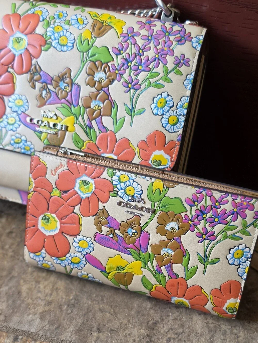 Coach Floral Print Shoulder Bag & Wallet - Multicolor